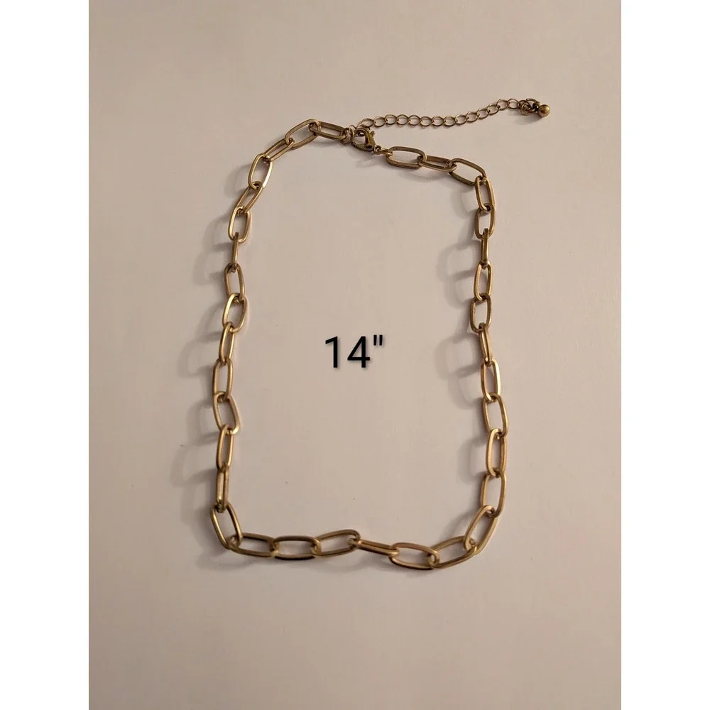 Gold Tone Paperclip Link Necklace Adjustable Choker Minimalist Jewelry 14 Inch